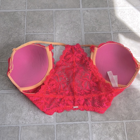 PINK Victoria’s Secret Date Racerback Push-Up Bra in Pink Lace yellow size 32D - Picture 3 of 12